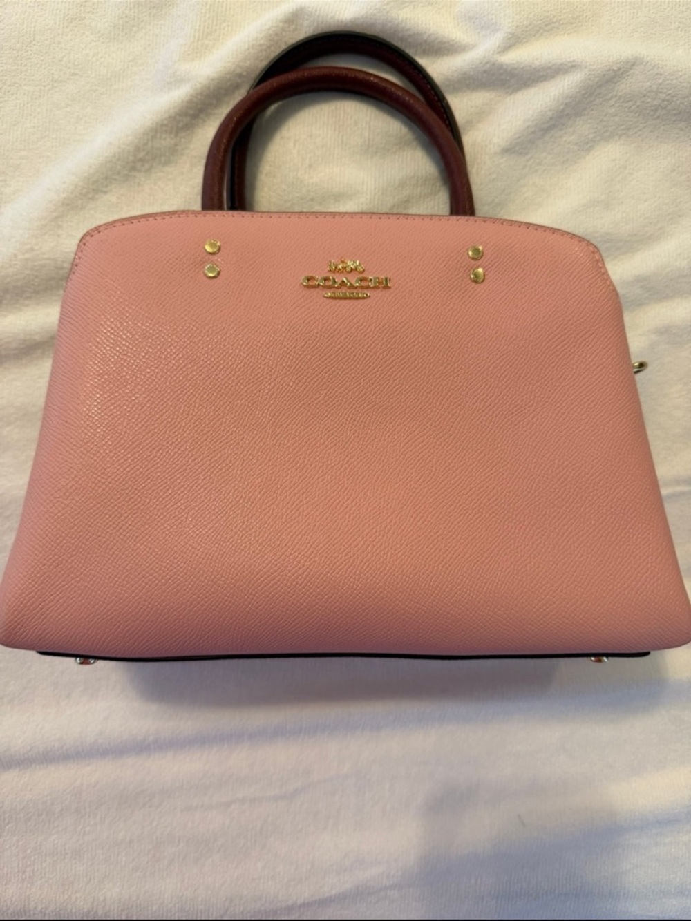 Coach Pink Leather Satchel with Brown Handles and Gold Hardware